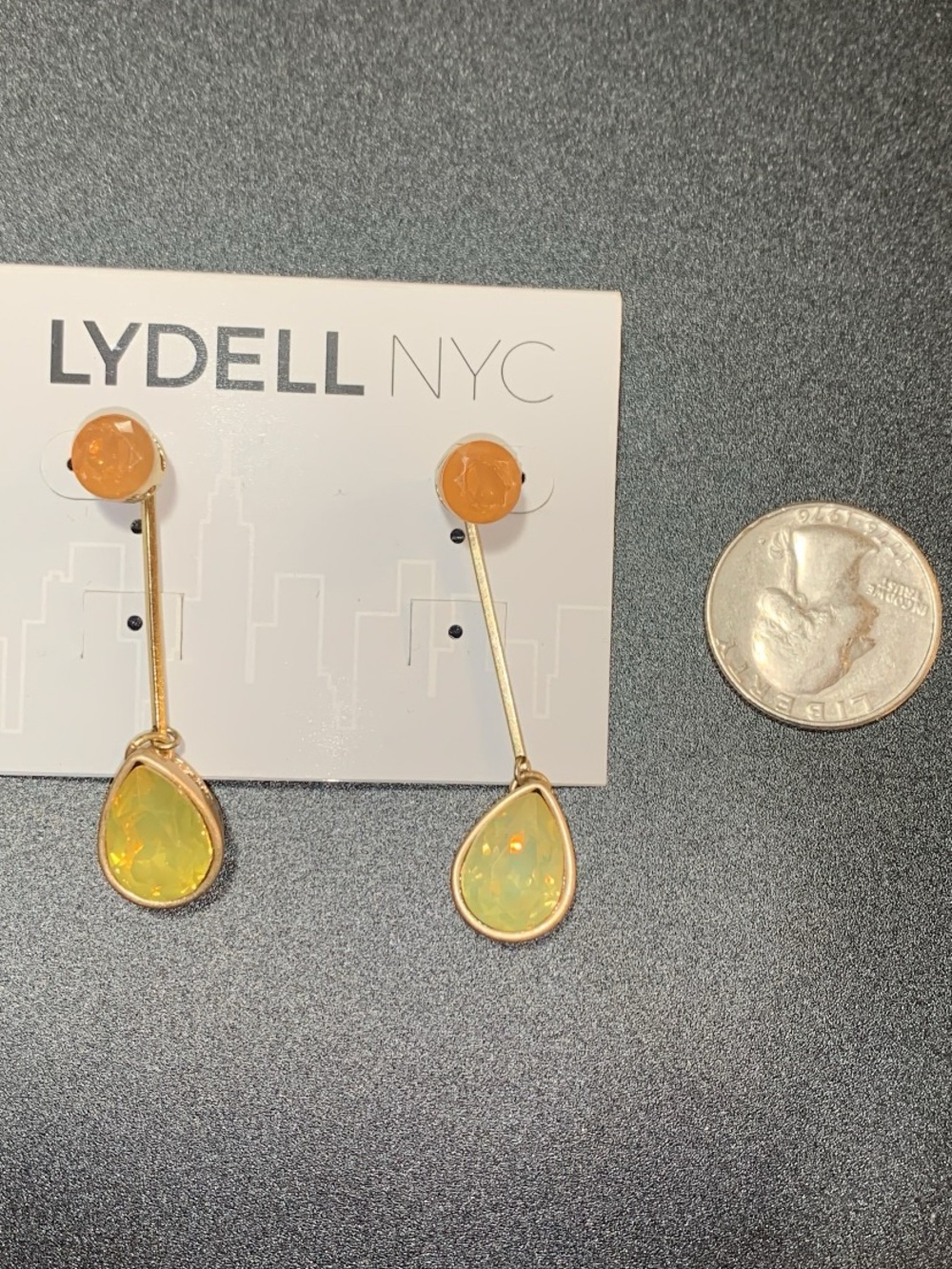 NWT Lydell NYC Gold tone faceted Teardrop iridescent yellow Dangle Earrings